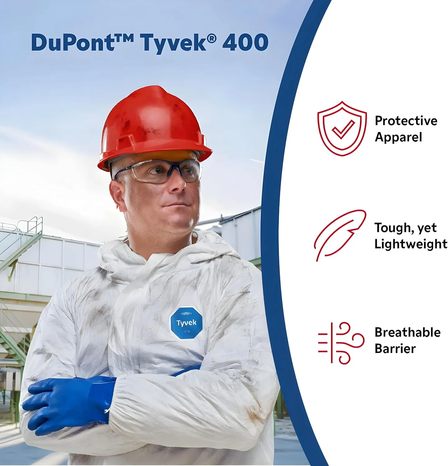 DuPont Tyvek 400 TY122S Disposable Protective Coverall Hood, Boots