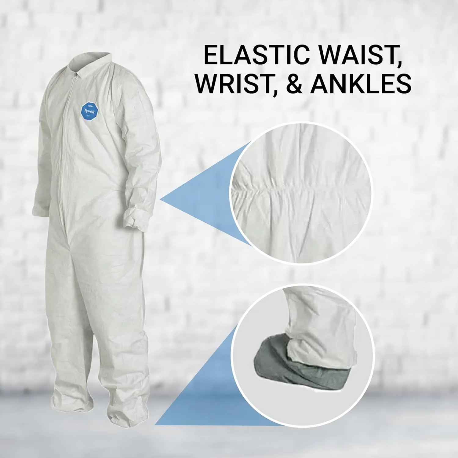 DuPont Tyvek 400 TY125S Disposable Protective Coverall with Elastic Cuffs, White, 2X-Large (Pack of 25)