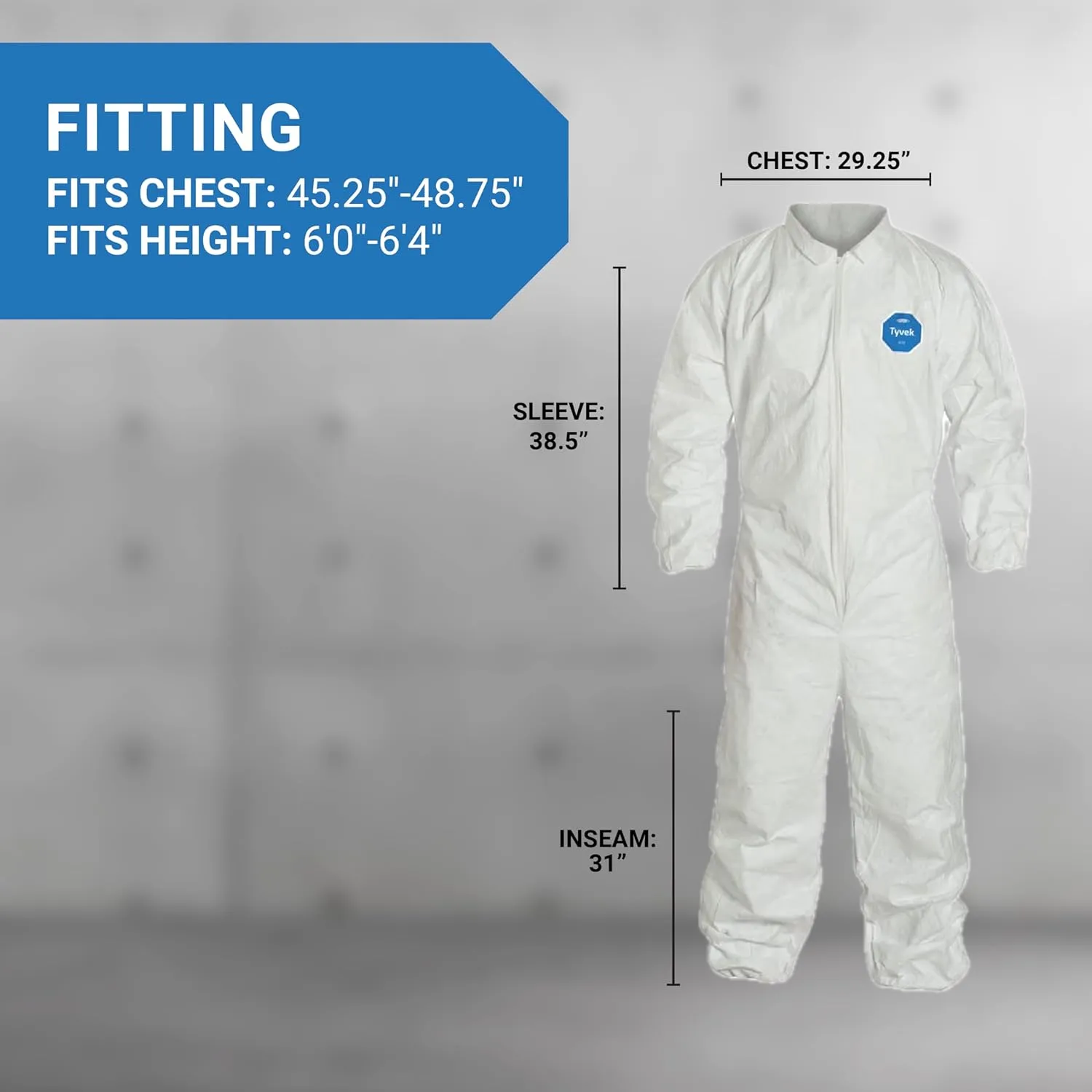 DuPont Tyvek 400 TY125S Disposable Protective Coverall with Elastic Cuffs, White, 2X-Large (Pack of 25)