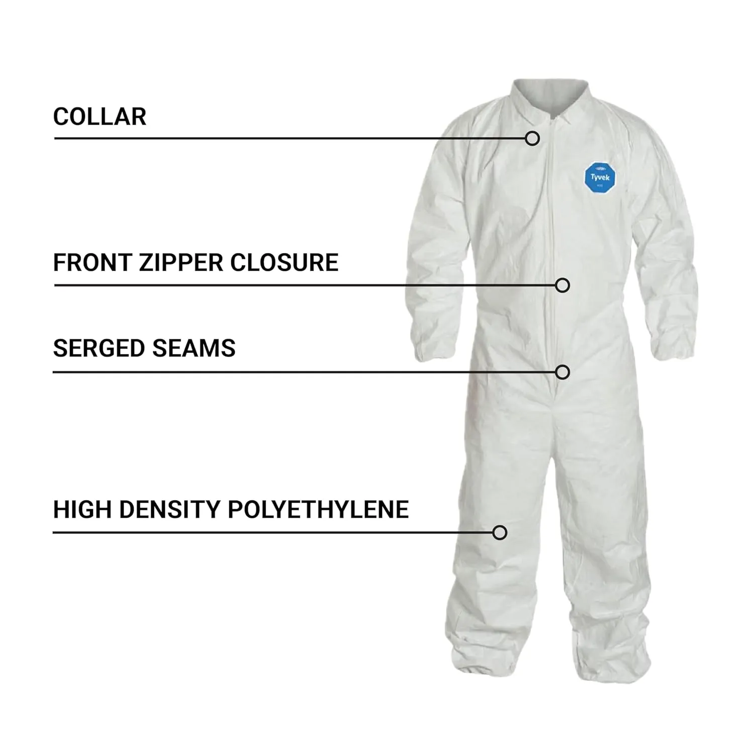 DuPont Tyvek 400 TY125S Disposable Protective Coverall with Elastic Cuffs, White, 2X-Large (Pack of 25)