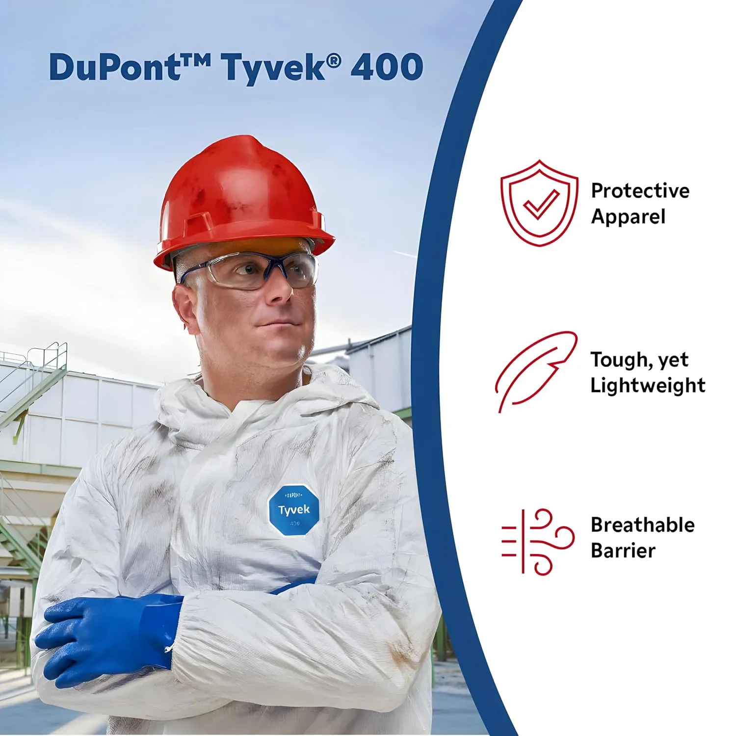 DuPont Tyvek 400 TY125S Disposable Protective Coverall with Elastic Cuffs, White, 2X-Large (Pack of 25)