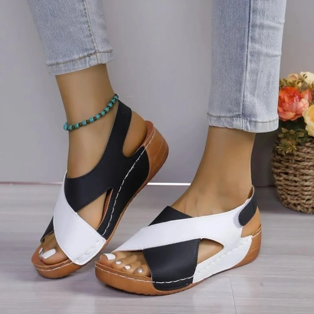 DYJAGYO Women's Sandals 2024, Thick Sole Sandals, Colour Block Slope Heel Sandals, Orthopedic Sandals, Beach Sandals