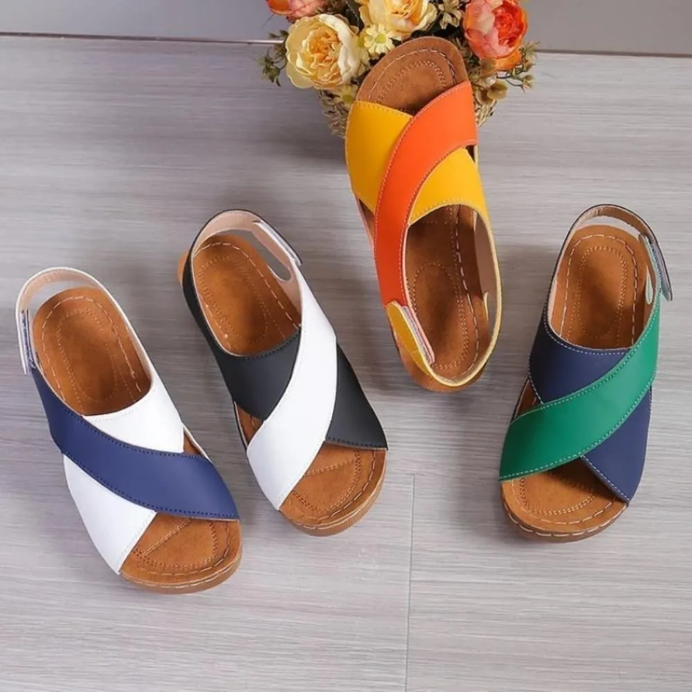 DYJAGYO Women's Sandals 2024, Thick Sole Sandals, Colour Block Slope Heel Sandals, Orthopedic Sandals, Beach Sandals