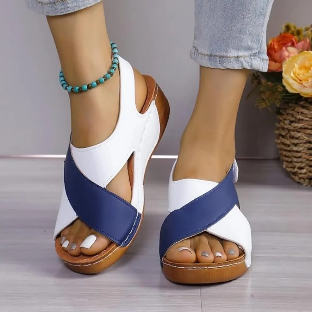 DYJAGYO Women's Sandals 2024, Thick Sole Sandals, Colour Block Slope Heel Sandals, Orthopedic Sandals, Beach Sandals