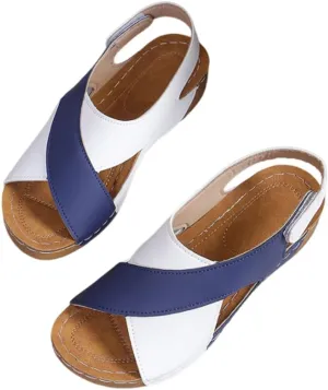DYJAGYO Women's Sandals 2024, Thick Sole Sandals, Colour Block Slope Heel Sandals, Orthopedic Sandals, Beach Sandals