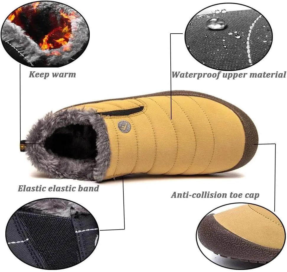 Eagsouni Womens Mens Snow Boots Winter Shoes Slip On Ankle Booties Anti-Slip Water Resistant Fully Fur Lined Outdoor Sneakers