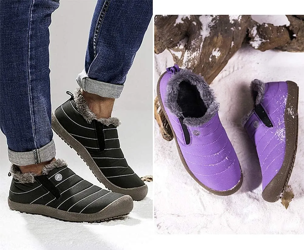 Eagsouni Womens Mens Snow Boots Winter Shoes Slip On Ankle Booties Anti-Slip Water Resistant Fully Fur Lined Outdoor Sneakers
