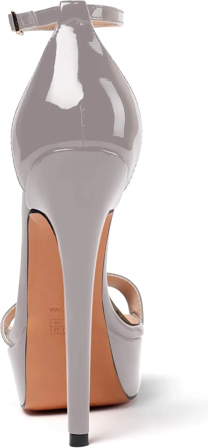 Eldof Women's Platform Sandals Ankle Strap 15cm Single Band Stiletto Sexy High Heel Sandals for Party Wedding Dress