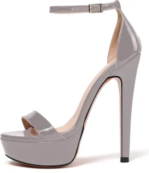 Eldof Women's Platform Sandals Ankle Strap 15cm Single Band Stiletto Sexy High Heel Sandals for Party Wedding Dress