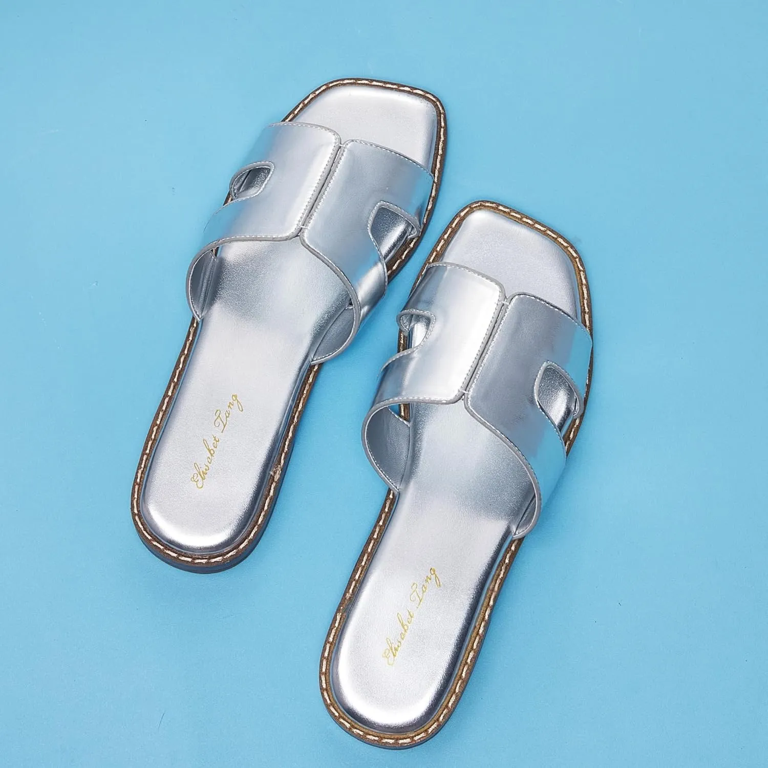 Elisabet Tang Retro Summer Trendy Flat Sandals for Women Fashion - Leather Beach Slide Slipper Comfort Daily Outdoor