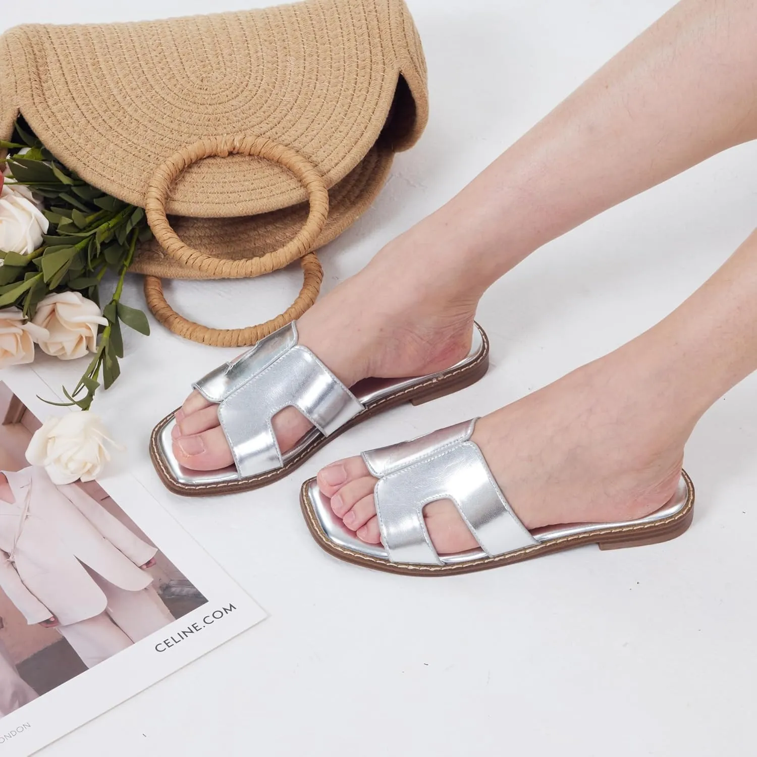 Elisabet Tang Retro Summer Trendy Flat Sandals for Women Fashion - Leather Beach Slide Slipper Comfort Daily Outdoor
