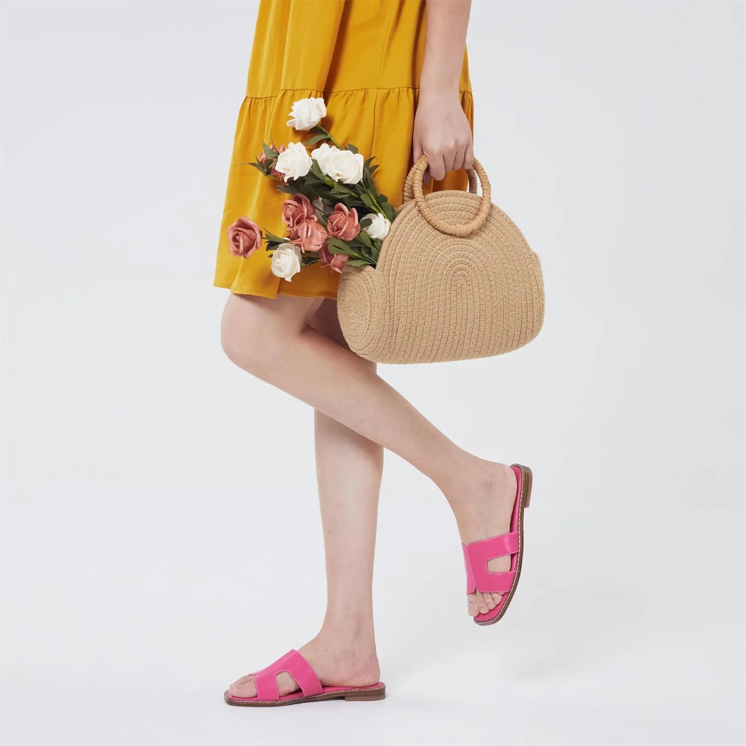 Elisabet Tang Retro Summer Trendy Flat Sandals for Women Fashion - Leather Beach Slide Slipper Comfort Daily Outdoor