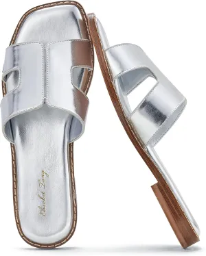 Elisabet Tang Retro Summer Trendy Flat Sandals for Women Fashion - Leather Beach Slide Slipper Comfort Daily Outdoor