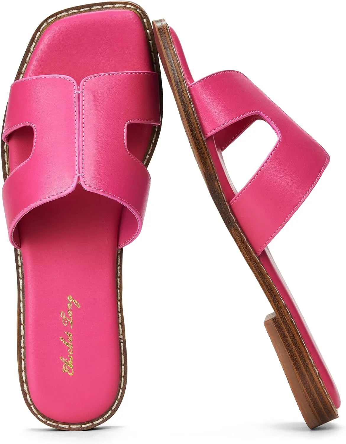 Elisabet Tang Retro Summer Trendy Flat Sandals for Women Fashion - Leather Beach Slide Slipper Comfort Daily Outdoor