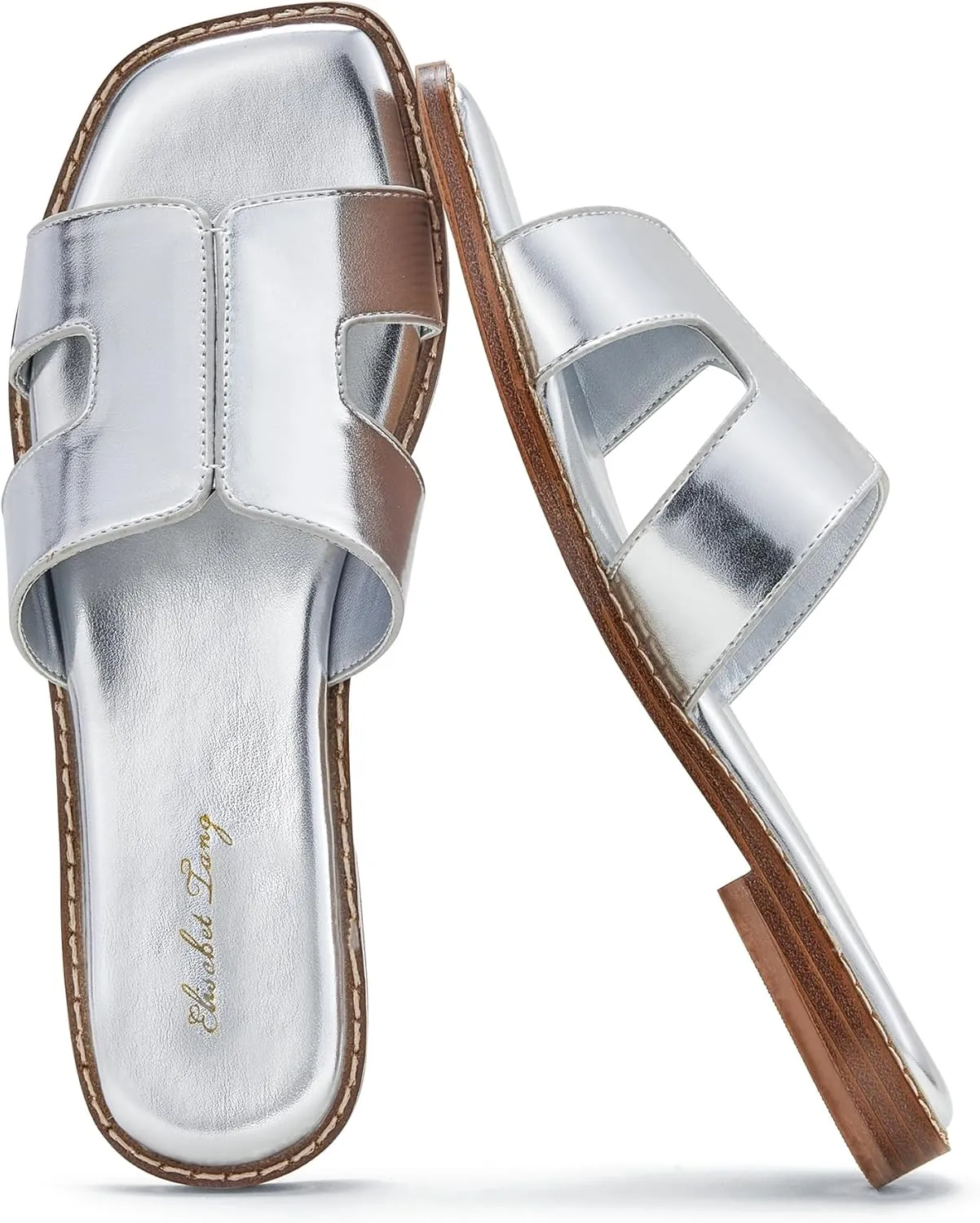 Elisabet Tang Retro Summer Trendy Flat Sandals for Women Fashion - Leather Beach Slide Slipper Comfort Daily Outdoor