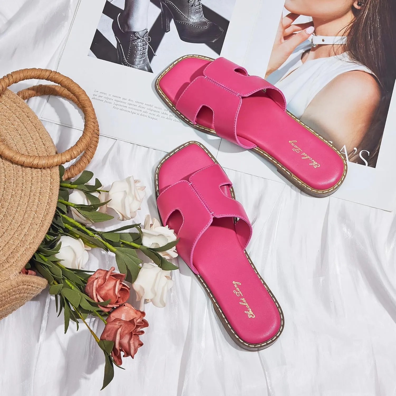 Elisabet Tang Retro Summer Trendy Flat Sandals for Women Fashion - Leather Beach Slide Slipper Comfort Daily Outdoor