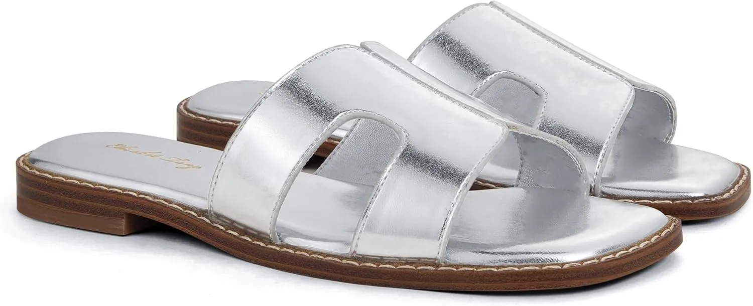 Elisabet Tang Retro Summer Trendy Flat Sandals for Women Fashion - Leather Beach Slide Slipper Comfort Daily Outdoor