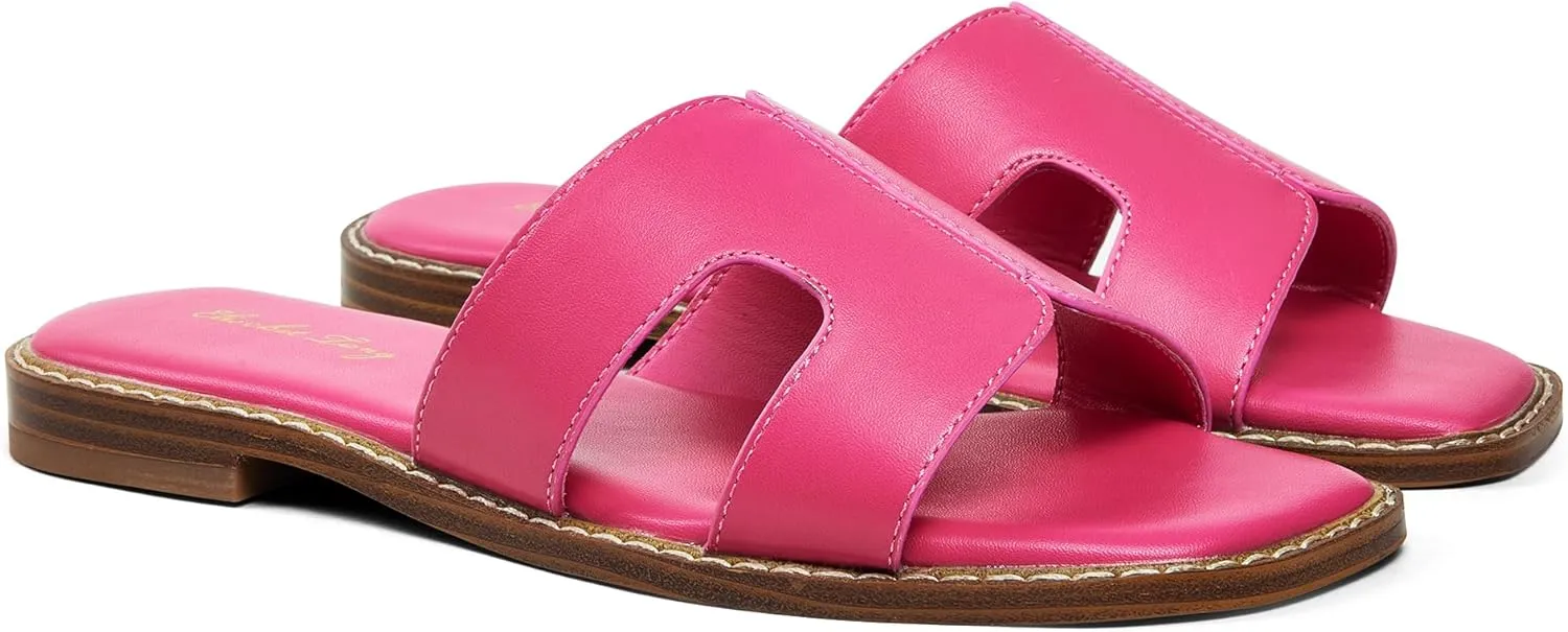 Elisabet Tang Retro Summer Trendy Flat Sandals for Women Fashion - Leather Beach Slide Slipper Comfort Daily Outdoor