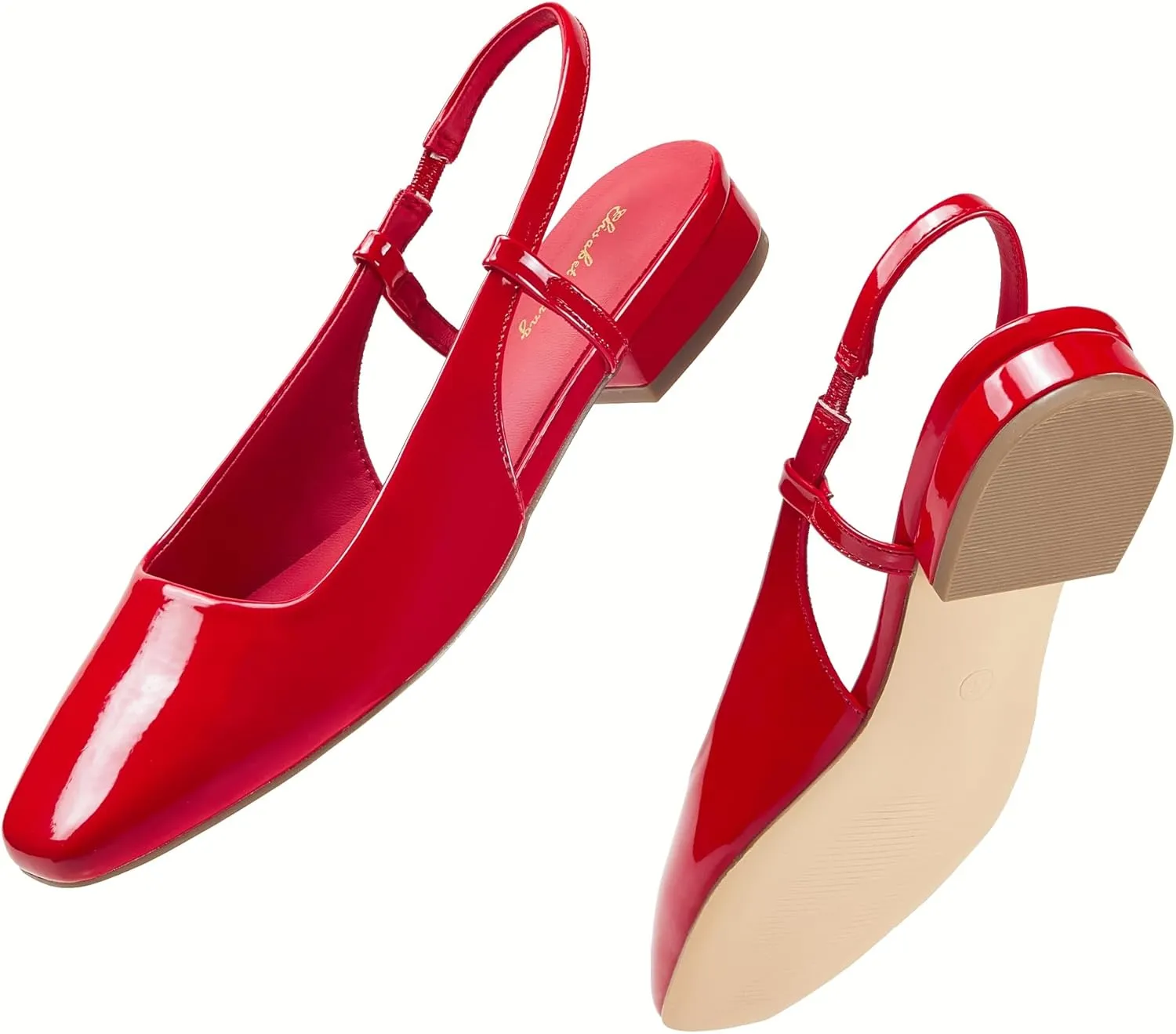 Elisabet Tang Women's Slingback Flats Closed Square Toe 1 Inch Slip-on Work Party Wedding Prom Casual Dressy Comfortable Flats