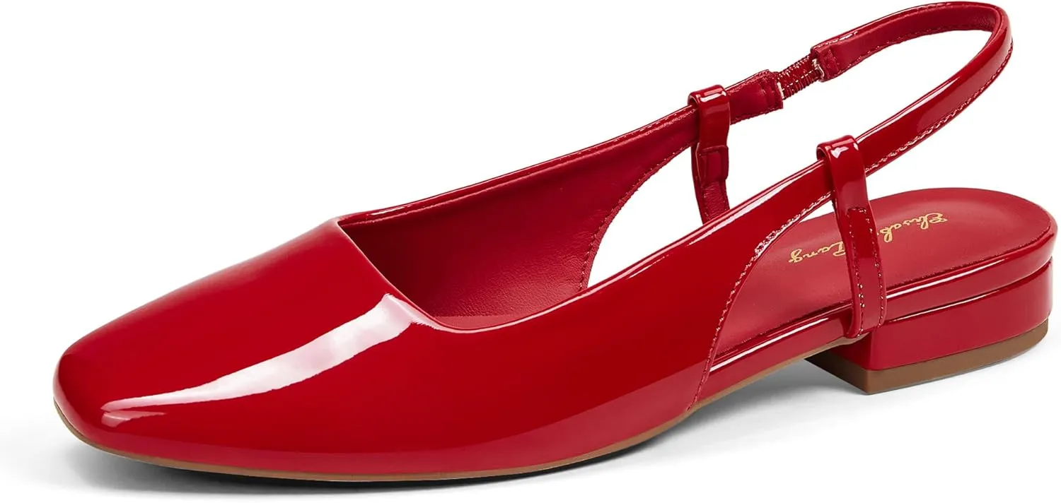 Elisabet Tang Women's Slingback Flats Closed Square Toe 1 Inch Slip-on Work Party Wedding Prom Casual Dressy Comfortable Flats