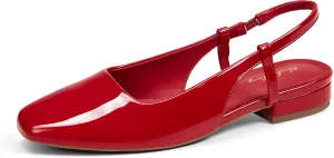 Elisabet Tang Women's Slingback Flats Closed Square Toe 1 Inch Slip-on Work Party Wedding Prom Casual Dressy Comfortable Flats