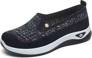 Ellniges]Breathable Women's Slip-on Shoes, Lightweight Spring Sneakers, Stylish Casual Flats for Daily Wear, Perfect for Moms and Active Lifestyle Black