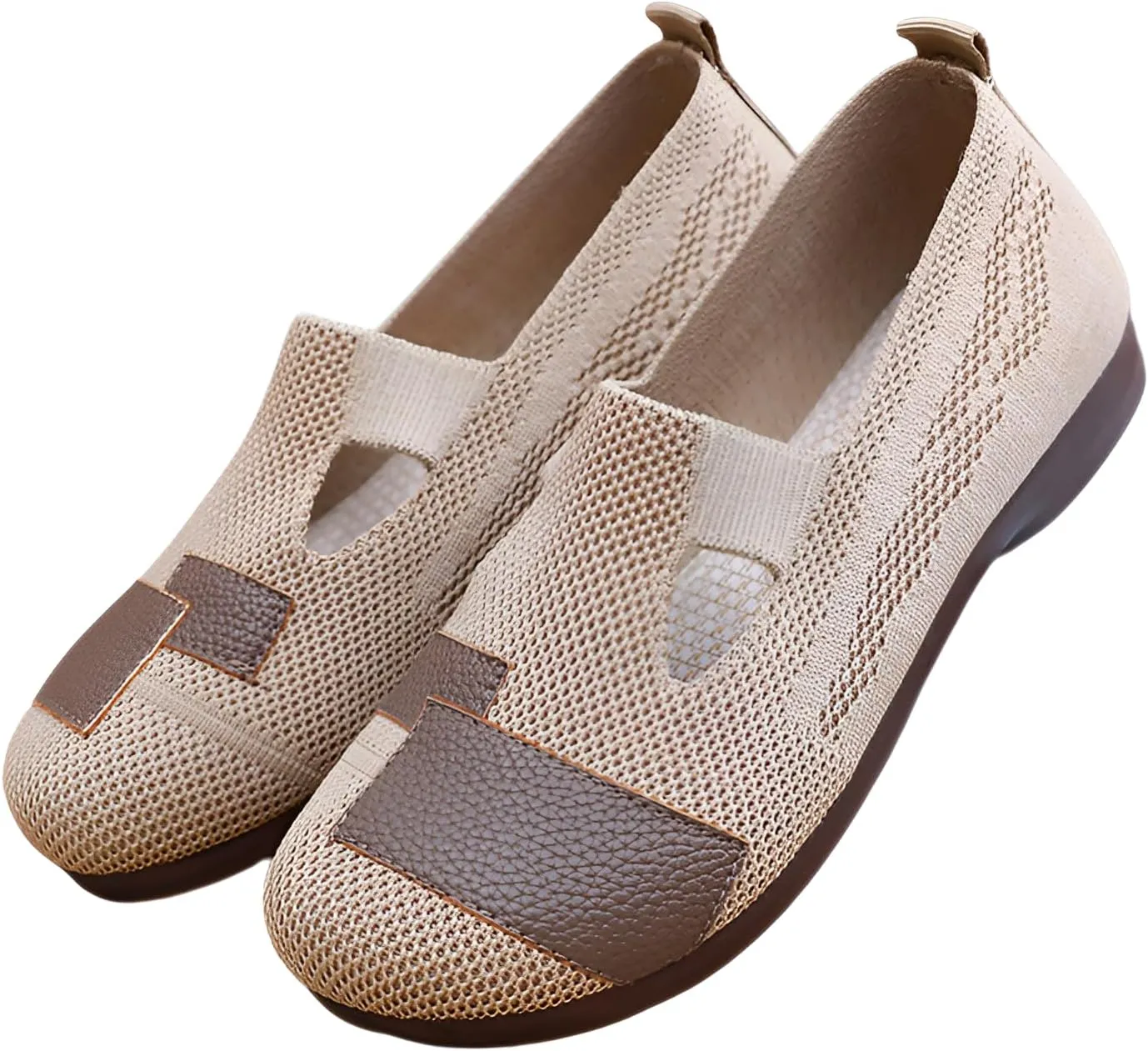 Ellniges]【Flexible Arch Women's Slip- Casual Flats Spring Shoes, Breathable Mesh Slip-Ons with Cushioned Insole for Standing Work, Shopping, Campus Walking - Size 5-11