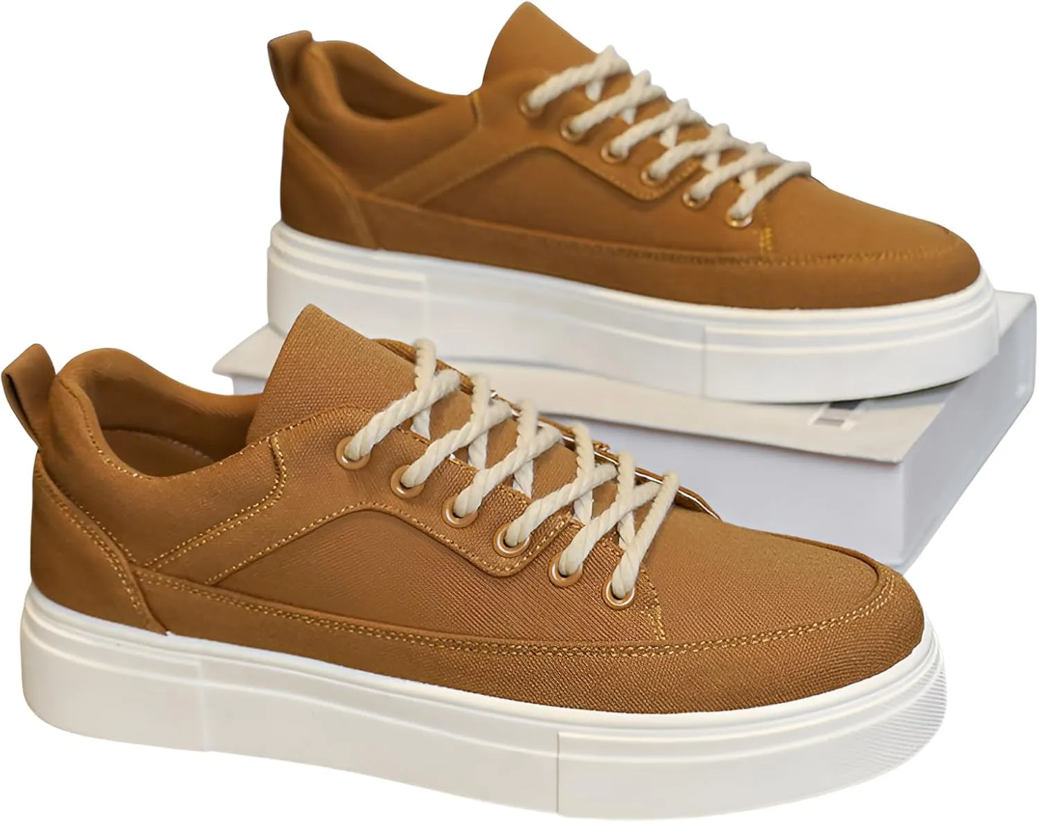 [Ellniges]Men's Chunky Sole Canvas Shoes - Summer Breathable Unisex Sneakers with Cushioned Insole,【Anti-Slip Comfort】Oxfords for Casual/Work, Retro Streetwear Style College Student Daily Footwear