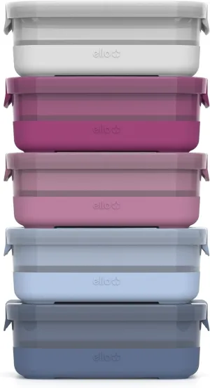 Ello Plastic 3.7 Cup Meal Prep Set 10 Pc, 5 Pack Set - BPA Free Plastic Food Storage Container with Silicone Boot and Airtight Lids, Dishwasher, Microwave, and Freezer Safe, Elderberry