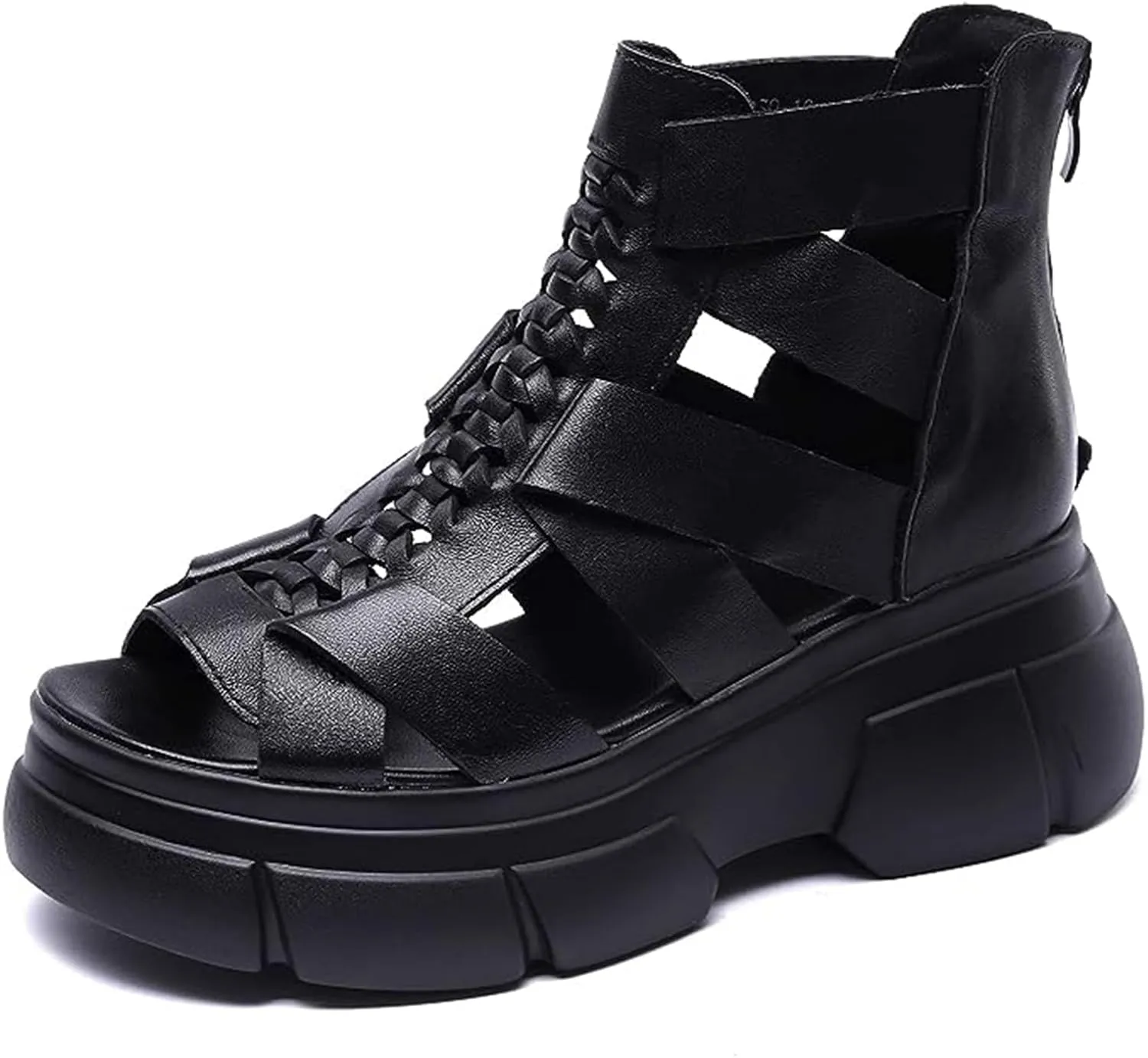 Ephirebra Women's Platform Wedge High Top Gladiator Sandal Adjustable Zipper with Buckle Open Toe Caged Roman Sandals Breathable Round Toe Casual Wedge Heel Dress Shoes
