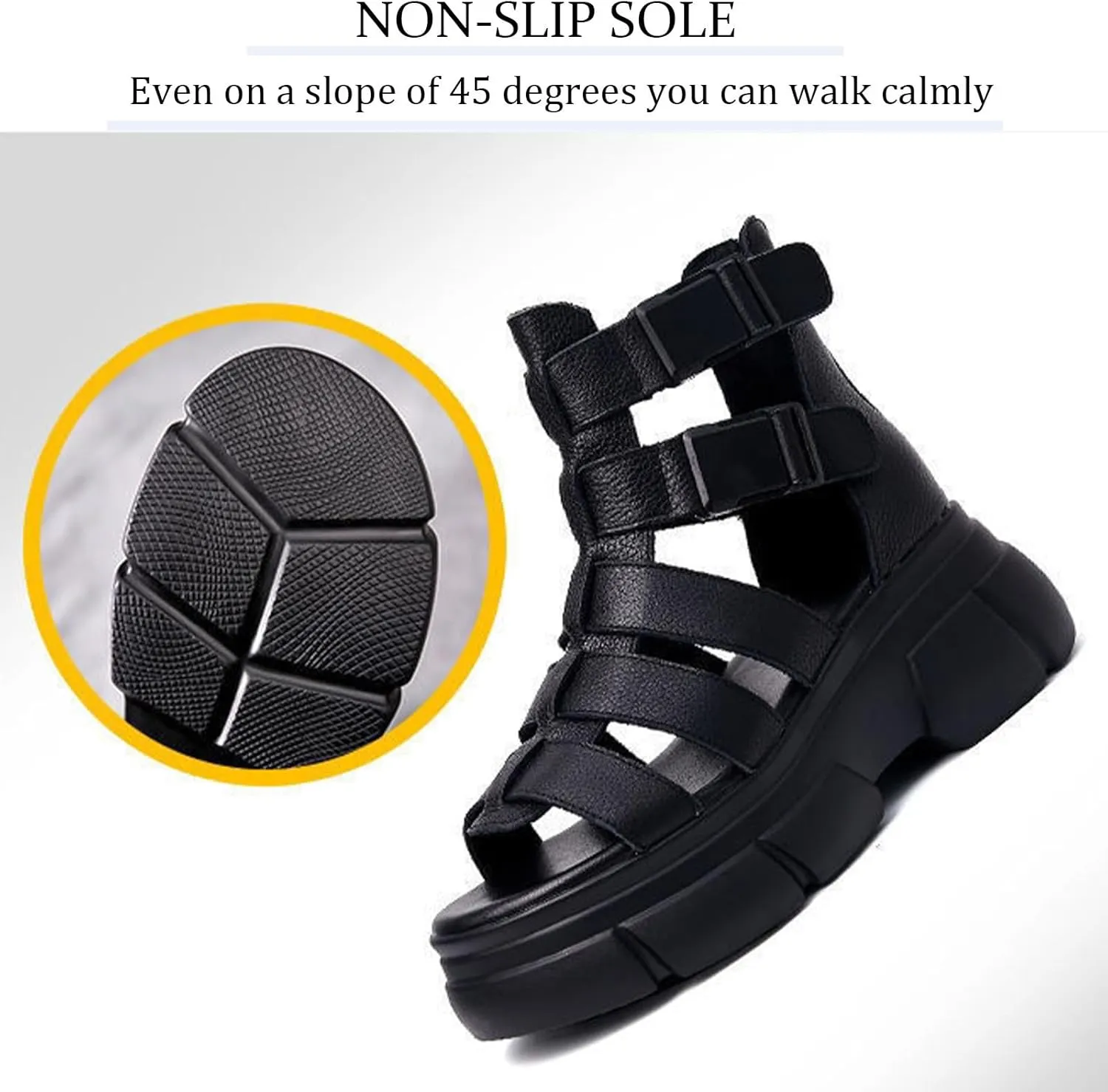 Ephirebra Women's Platform Wedge High Top Gladiator Sandal Adjustable Zipper with Buckle Open Toe Caged Roman Sandals Breathable Round Toe Casual Wedge Heel Dress Shoes