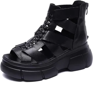 Ephirebra Women's Platform Wedge High Top Gladiator Sandal Adjustable Zipper with Buckle Open Toe Caged Roman Sandals Breathable Round Toe Casual Wedge Heel Dress Shoes