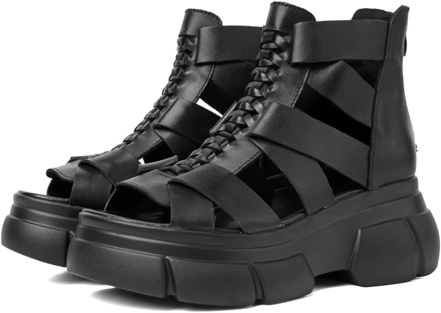 Ephirebra Women's Platform Wedge High Top Gladiator Sandal Adjustable Zipper with Buckle Open Toe Caged Roman Sandals Breathable Round Toe Casual Wedge Heel Dress Shoes