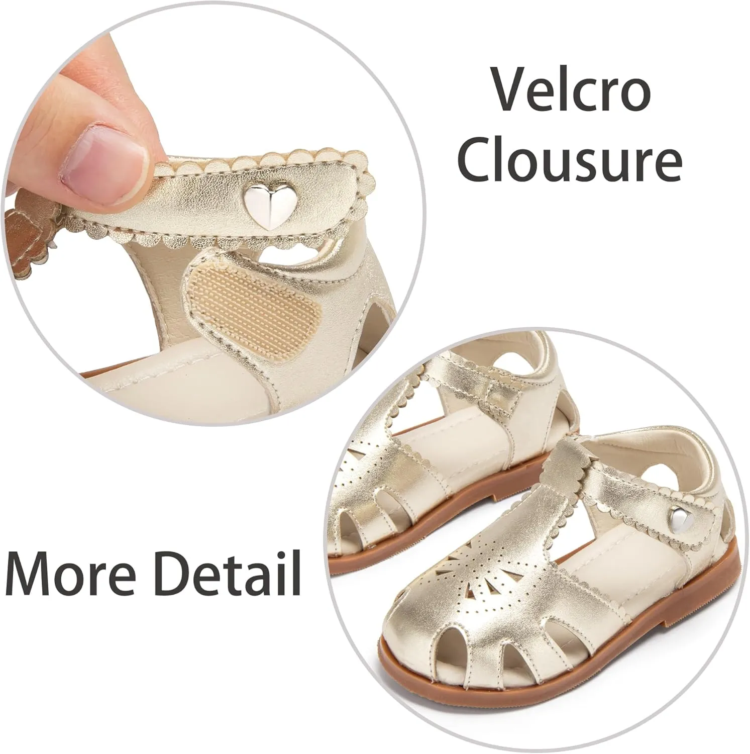 ESTINE Toddler Girls Little Kids Close Toe Sandals - Flower Girl Dress Flats Summer Shoes