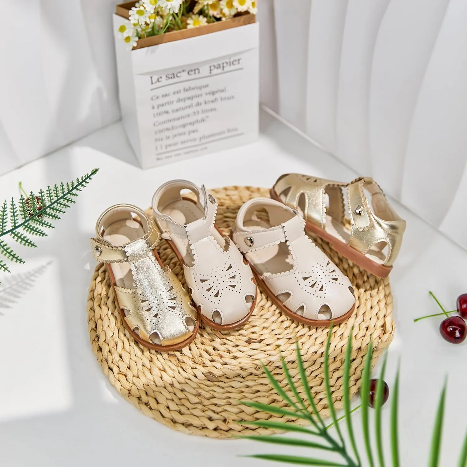 ESTINE Toddler Girls Little Kids Close Toe Sandals - Flower Girl Dress Flats Summer Shoes