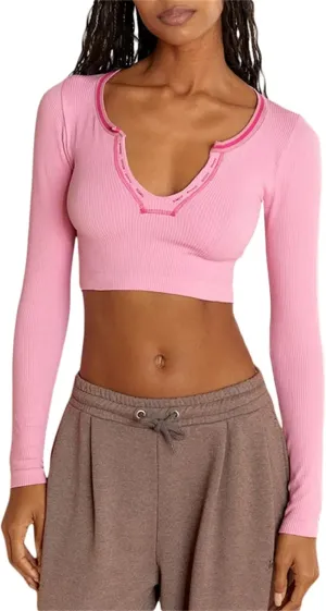 Fanvereka Y2K Women Retro V-Neck Long Sleeve Ribbed Shirt Fall Winter Urban Going Out Crop Top for Teen Young Girl Streetwear