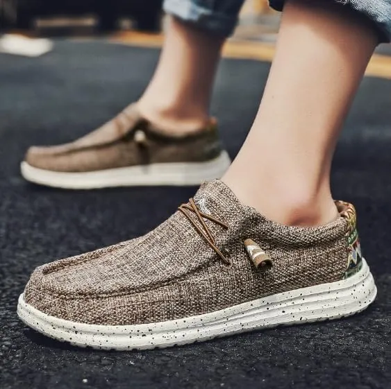 Fashion Canvas Loafers for Men Comfortable Lightweight Breathable Men's Casual Shoes Flat Slip-on Driving Shoes Man