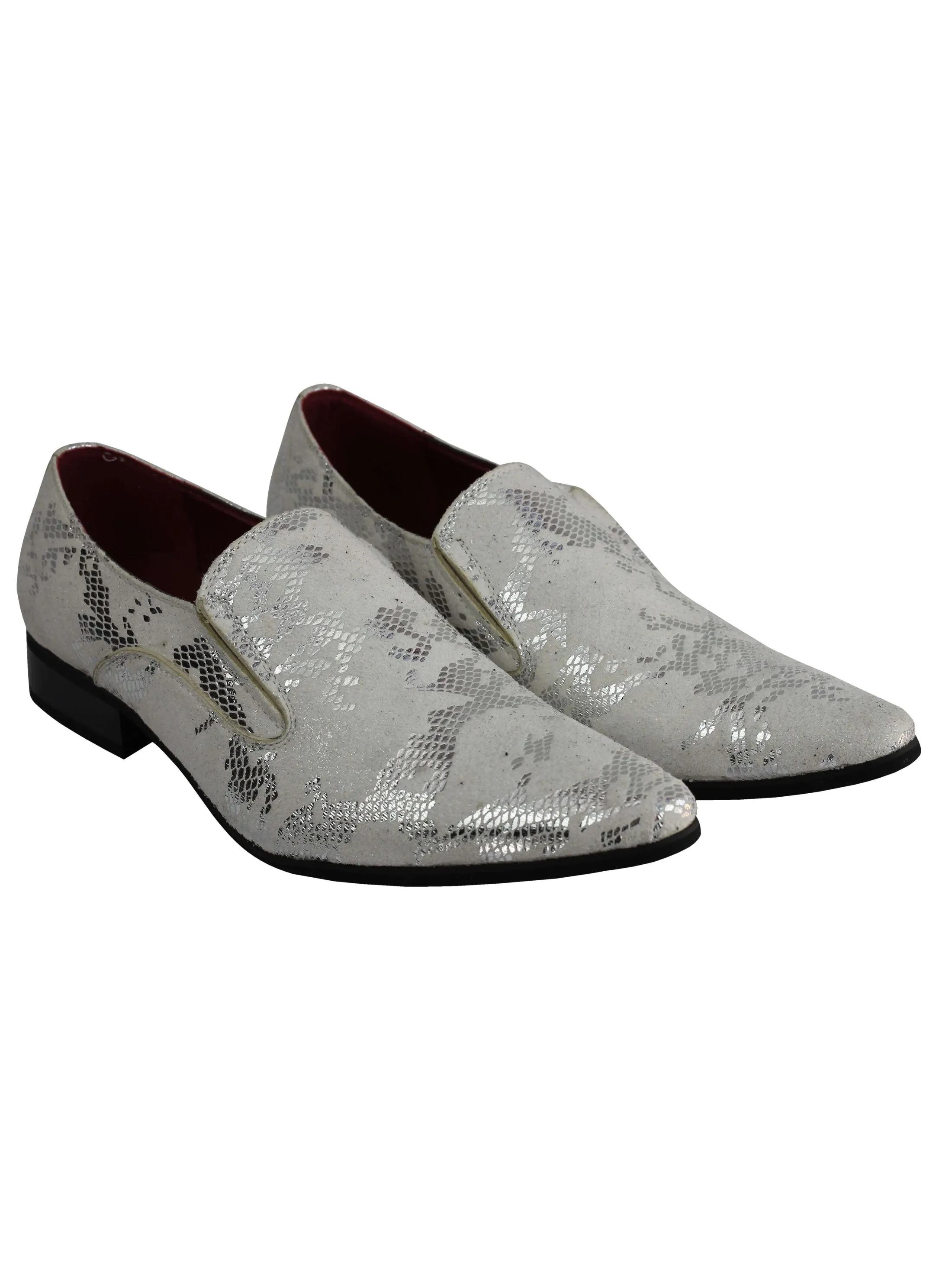 FAUX LEATHER LINED METALLIC PRINT WHITE LOAFERS