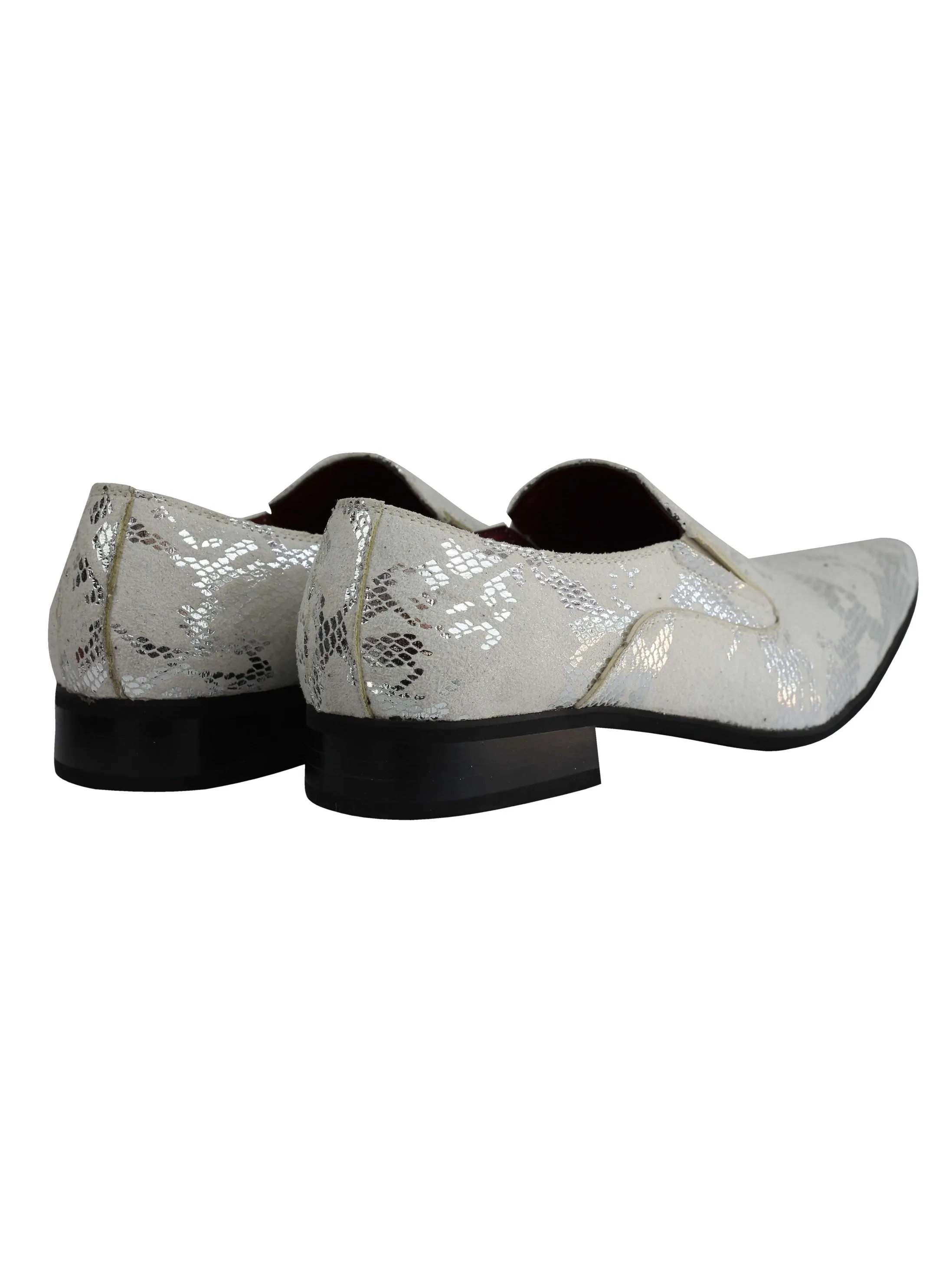 FAUX LEATHER LINED METALLIC PRINT WHITE LOAFERS