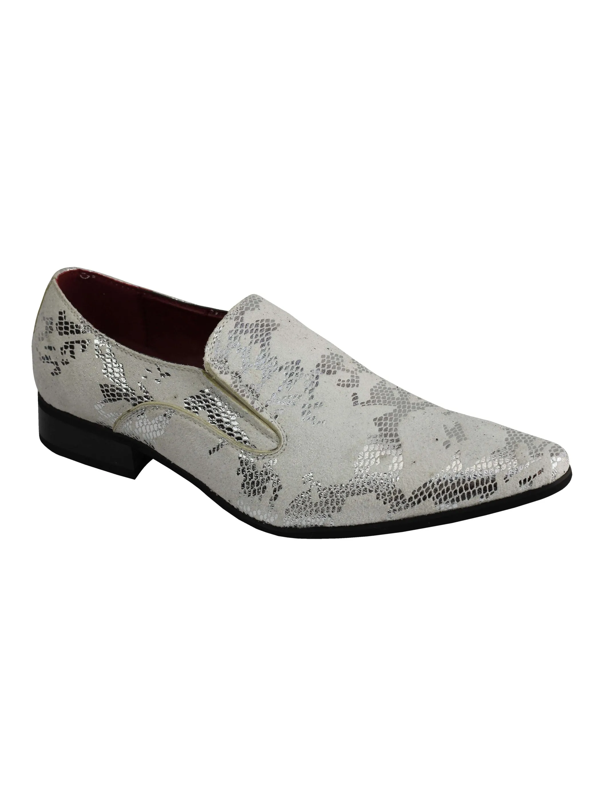 FAUX LEATHER LINED METALLIC PRINT WHITE LOAFERS