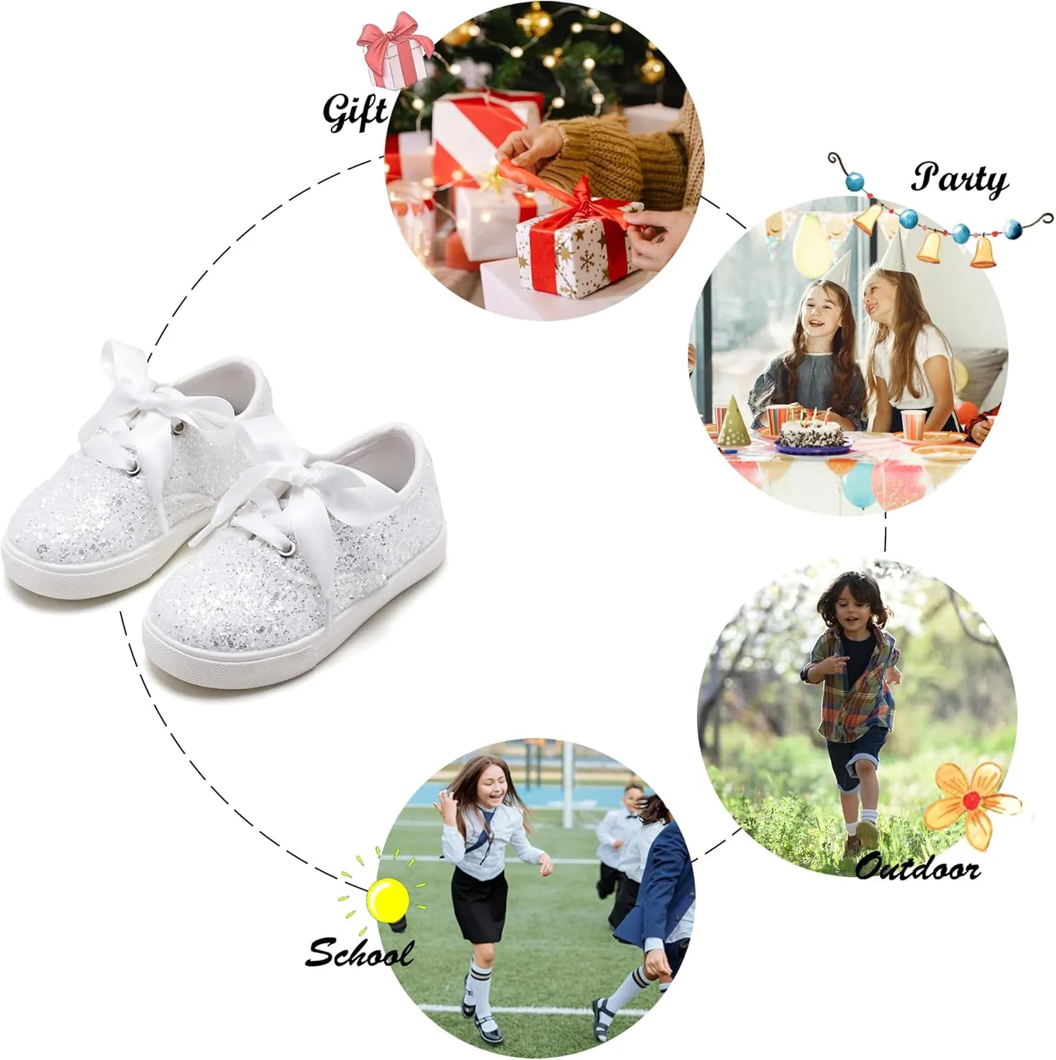 Felix & Flora Toddler/Little Kid Girls Running Shoes Sports Sneakers Princess Casual Glitter Shoes.