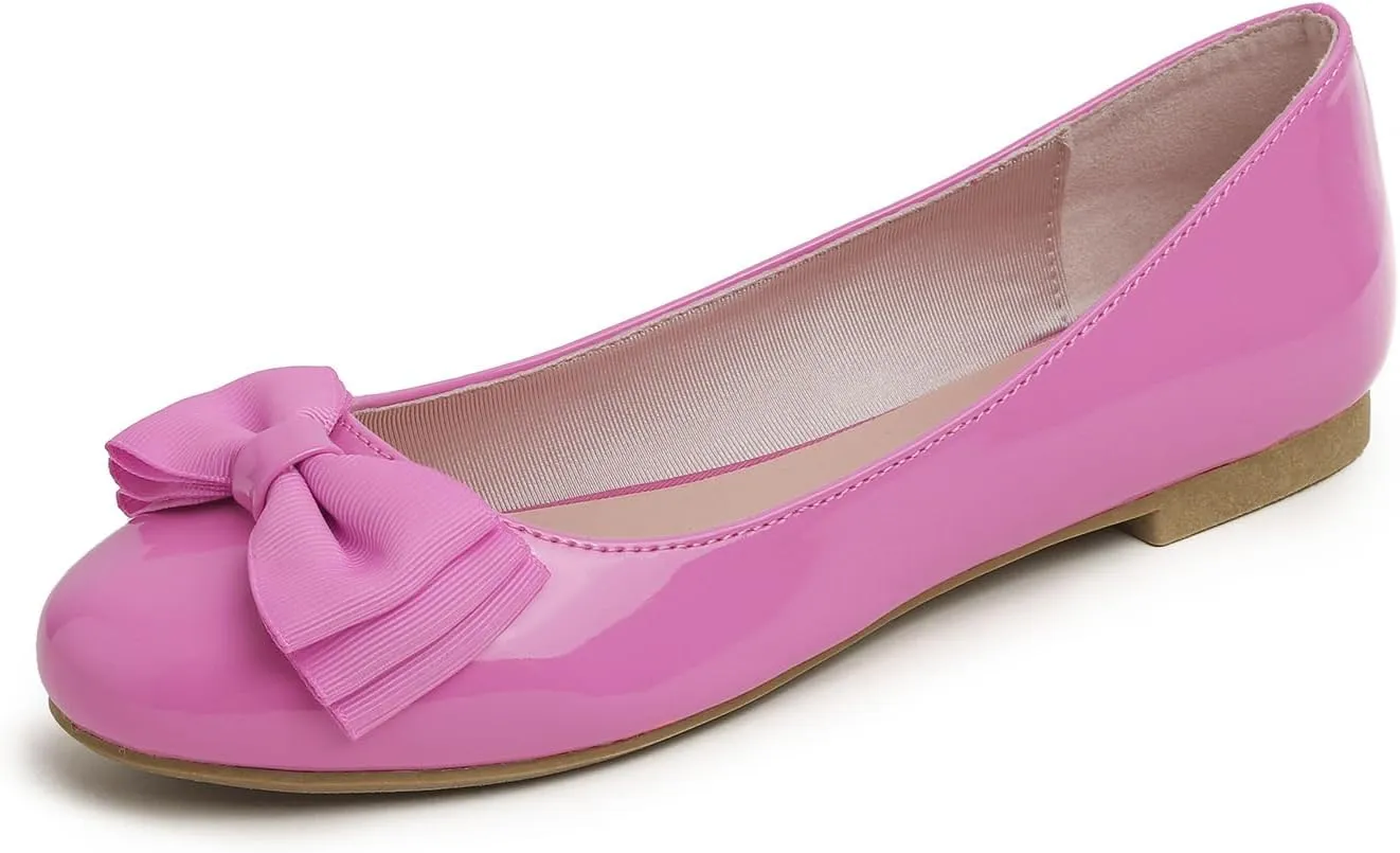 Feversole Women's Round Toe Cute Bow Trim Ballet Flats