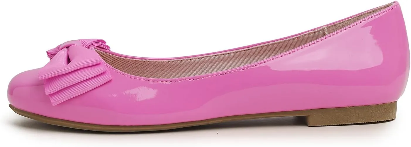 Feversole Women's Round Toe Cute Bow Trim Ballet Flats