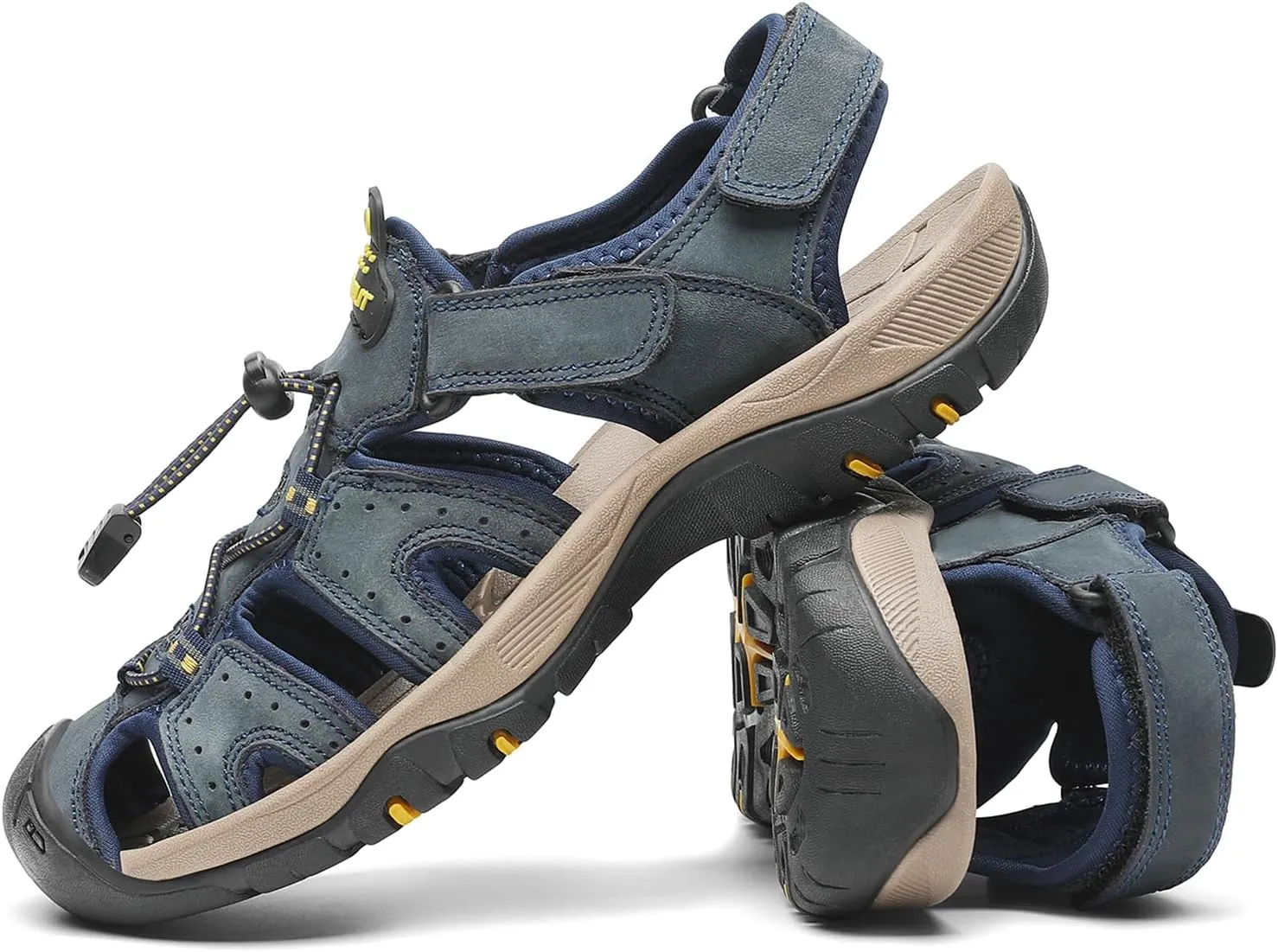 FLARUT Men's Sport Sandals Outdoor Hiking Sandals Closed Toe Leather Athletic Lightweight Trail Walking Casual Sandals Water Shoes