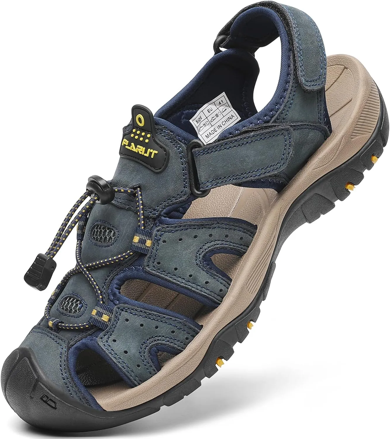 FLARUT Men's Sport Sandals Outdoor Hiking Sandals Closed Toe Leather Athletic Lightweight Trail Walking Casual Sandals Water Shoes