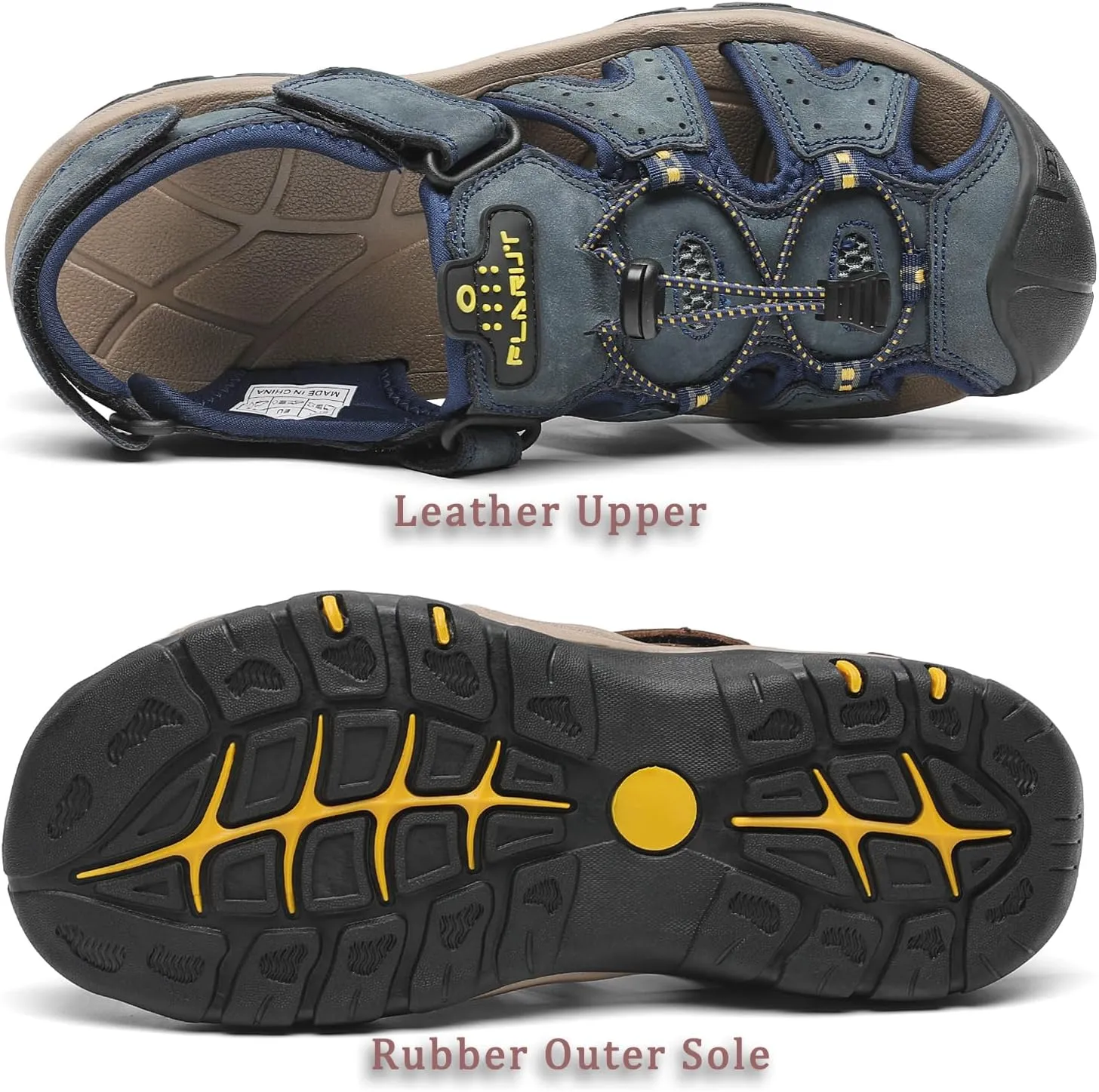 FLARUT Men's Sport Sandals Outdoor Hiking Sandals Closed Toe Leather Athletic Lightweight Trail Walking Casual Sandals Water Shoes