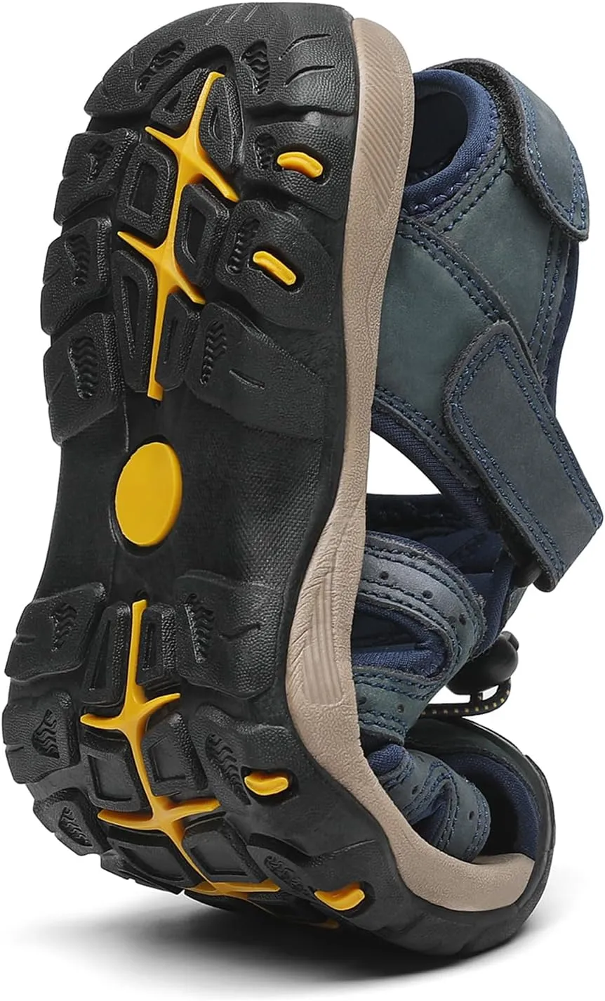 FLARUT Men's Sport Sandals Outdoor Hiking Sandals Closed Toe Leather Athletic Lightweight Trail Walking Casual Sandals Water Shoes