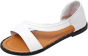 Flat Sandals for Women Casual Summer Fish Mouth Open Toe Cutout Slip on Sandals Lightweight Comfortable Ladies Outdoor Studded Shoes