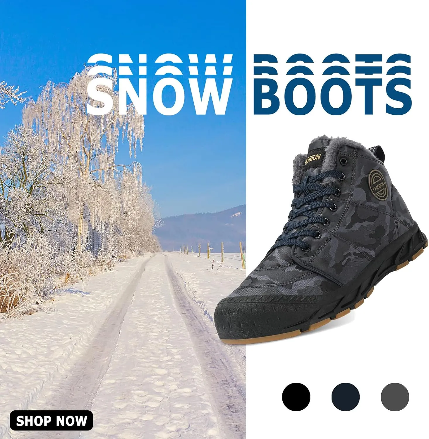 FLIOZY Snow Boots Mens Winter Shoes Fur Lined Warm Snow Ankle Boots Outdoor Winter Trekking Shoes Walking Shoes Hiking Boots