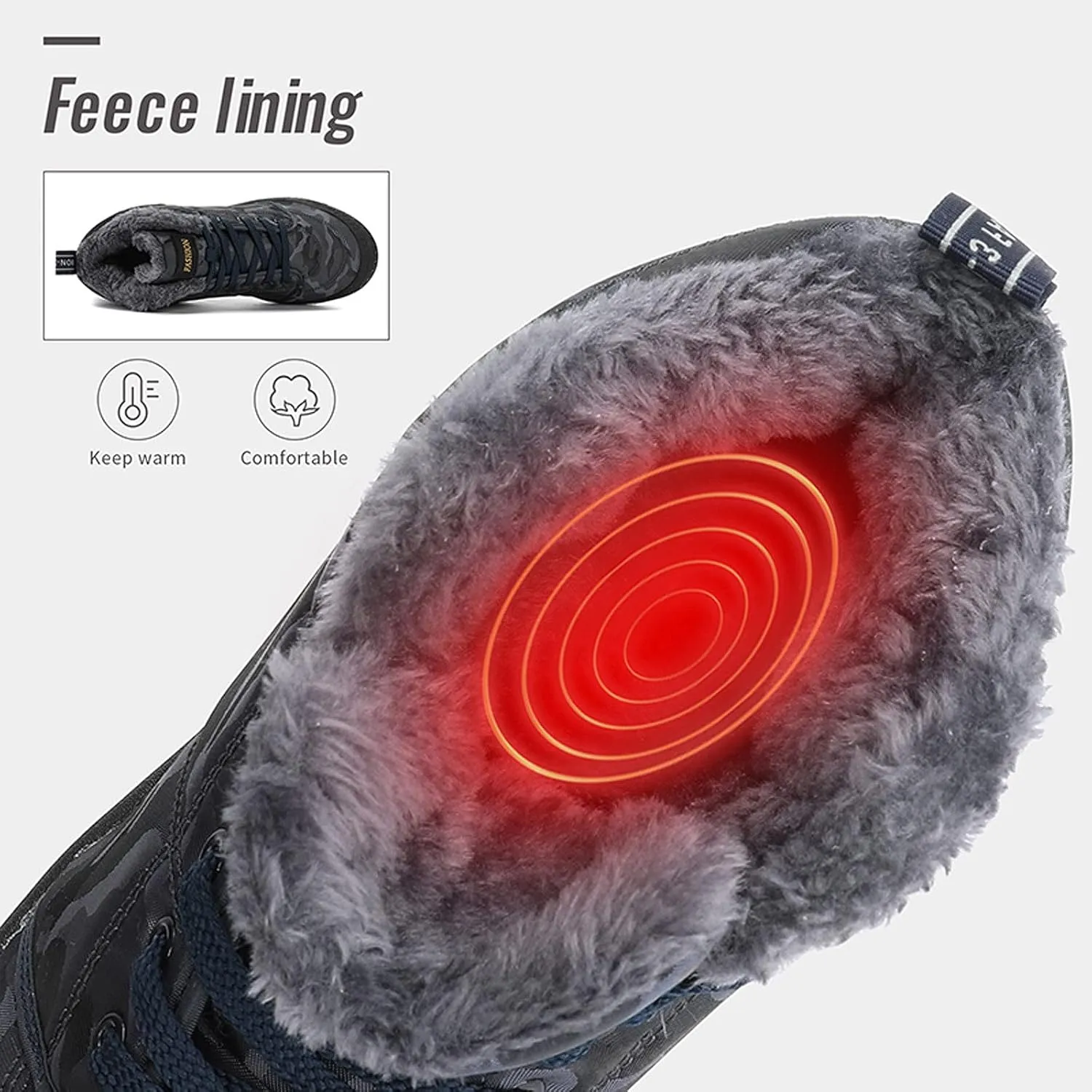 FLIOZY Snow Boots Mens Winter Shoes Fur Lined Warm Snow Ankle Boots Outdoor Winter Trekking Shoes Walking Shoes Hiking Boots